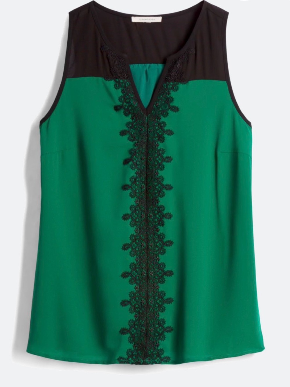 41 Hawthorn Green and Black Lace Trim Sleeveless Tank